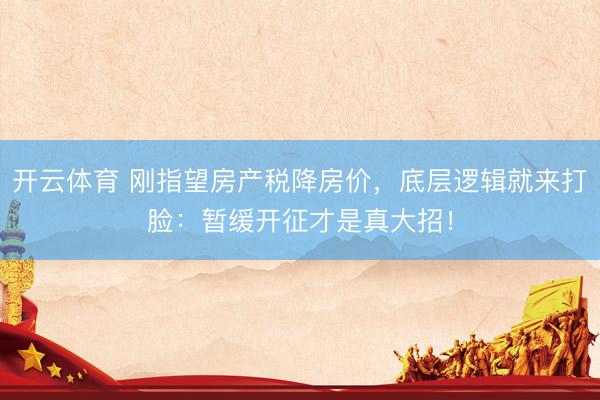 开云体育 刚指望房产税降房价,底层逻辑就来打脸:暂缓开征才是真大招!