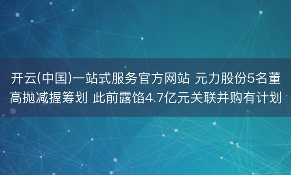 开云(中国)一站式服务官方网站 元力股份5名董高抛减握筹划 此前露馅4.7亿元关联并购有计划